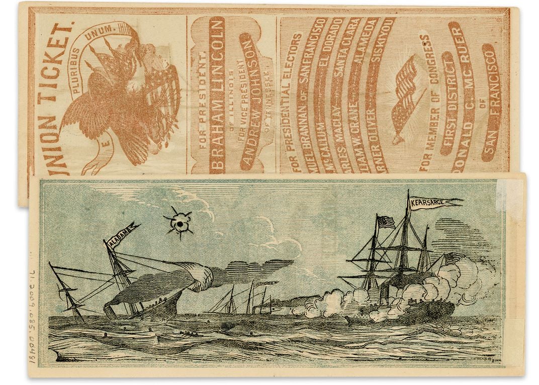 a ship battle at sea illustrated on a voting ballot
