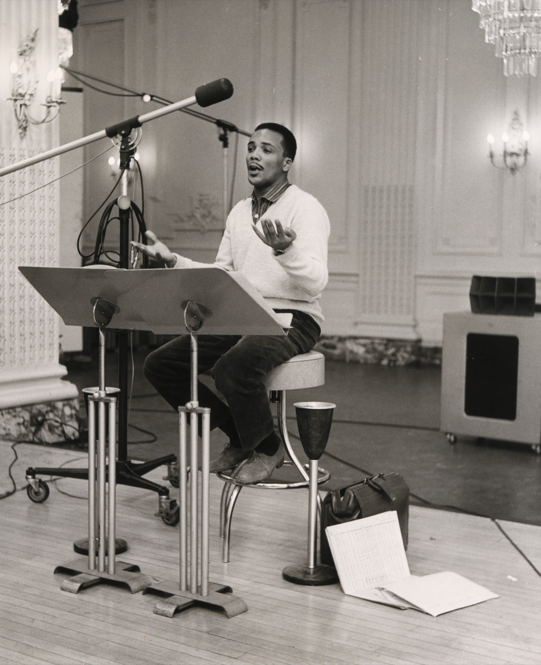 A young Quincy Jones in a recording studio